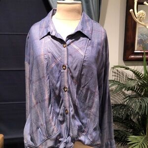 Democracy Indigo Denim Shirt with Plaid Highlights